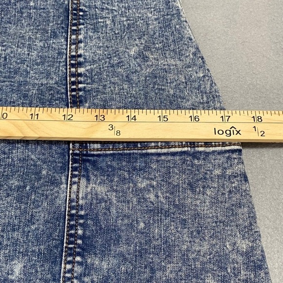 Aeropostale Acid Wash Denim Pinafore Dress Blue Jean Mini Strappy Size M - Picture 6 of 11